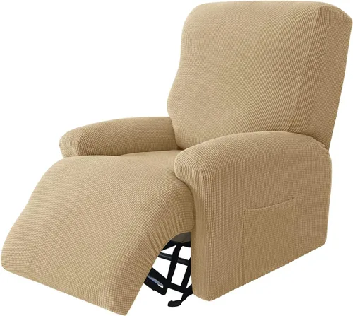Vista 18 de Funda elástica de jacquard para silla reclinable, funda de sofá de poliéster de 4 piezas con bolsillo lateral, lavable a máquina