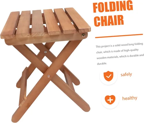 Vista 8 de Chic Solid Wood Long Strip Folding Chair Stool Kitchen Stool Portable Natural Wood