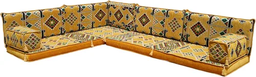 Vista 42 de arabicsofa Juego de sofás árabes tradicionales en forma de L - Sofás seccionales marroquíes - Asientos Majlis orientales para sala de estar