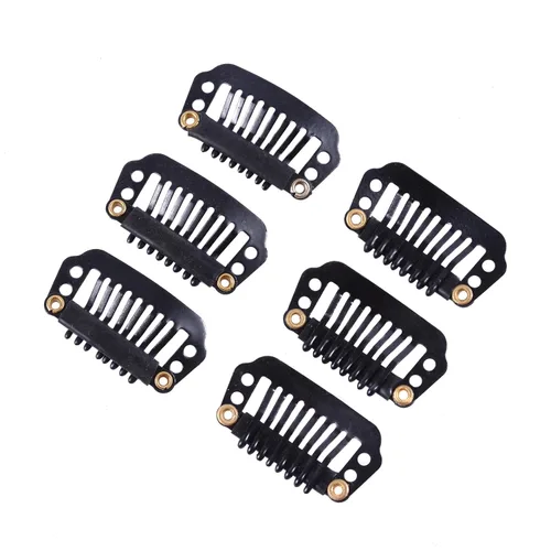 Vista 4 de YANTAISIYU 24 unids/1.102 in 8 dientes Metal peluca clips con goma Snap Clips para peluca Hairpiece Hair Extension Accesorios (negro)