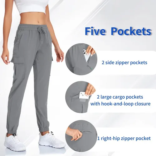 Vista 3 de Pantalones deportivos tipo cargo ligeros para mujer, de secado rápido, UPF50+, pantalones deportivos casuales de entrenamiento al aire libre