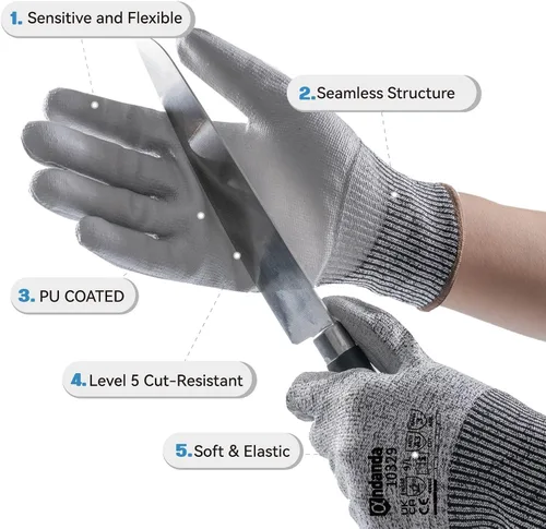 Vista 2 de ANDANDA Cut Resistant Gloves Level 5, PU Coated Work Gloves with Power Grip for Dry & Slightly Oily Environment, Garden