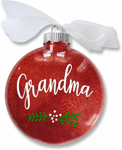Vista 4 de Adorno de Navidad para padrino, bautizo o bautismo para padrinos, anuncio de embarazo, propuesta de padrino, bola de purpurina roja hecha a mano
