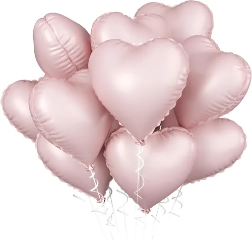 Vista 15 de Globos de corazón azul bebé, 10 piezas de globos en forma de corazón azul claro y blanco pastel, globos de papel de aluminio blanco arena crema