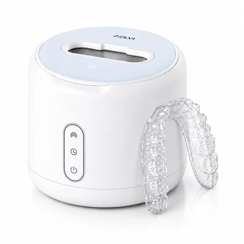 Vista 8 de Máquina limpiadora ultrasónica de retenedores, limpiador de dentaduras impermeable IPX6, 3 modos de limpieza dental con indicador RGB, UV de 45 kHz