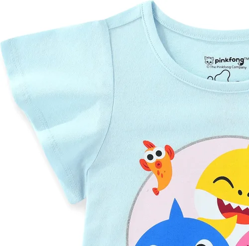 Vista 6 de Nickelodeon Baby Shark - Conjunto de camiseta, camiseta sin mangas y pantalones cortos para bebés y niños pequeños, rosa, azul o multicolor