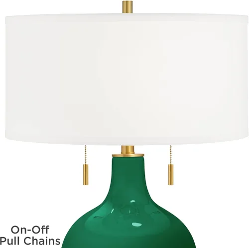 Vista 2 de Color + Plus Toby - Lámpara de mesa de cristal moderna de 28 pulgadas de alto, cadena de tirar, acabado de latón dorado, tela única, pantalla