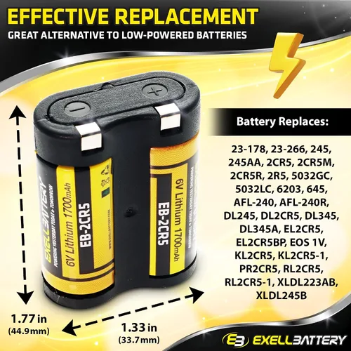 Vista 3 de Exell Battery 2CR5 245 6V Foto Litio Celda Reemplaza 2CR5 DL245 EL2CR5 2CR5M