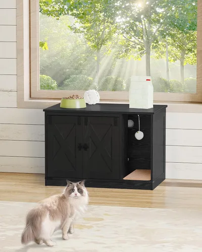 Vista 8 de Hzuaneri Caja de Arena para Gatos con Cerramiento, Mueble de Armario Oculto para Caja de Arena con Campana, Casa Interior para Gatos, Estilo Granja