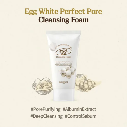Vista 2 de SKINFOOD Egg Perfect Pore Cleansing Foam - Espuma limpiadora de poros 5.1 fl oz – Yema de huevo, albúmina contenida en albúmina – Elimina