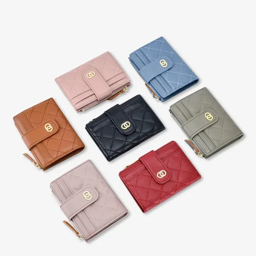 Vista 3 de Cartera pequeña para mujer, de cuero, plegable, con bloqueo RFID, tarjetero compacto para tarjetas de crédito, cartera, Negro -, Billetera Billetera