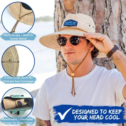 Vista 2 de Qwave Sombrero de paja lavable a la piedra plegable para hombres y mujeres, sombrero de paja de playa que protege del sol del verano