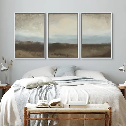Vista 382 de wall26 Lienzo enmarcado para pared, juego de arte de acuarela pastel, paisaje rural, ilustraciones con formas abstractas, arte moderno, decorativo