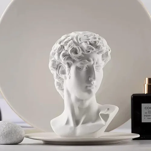 Vista 2 de Estatua de David de Yahu Lando, busto griego, estatua de cabeza de busto para decoración del hogar romano, decoración de mesa de café blanca