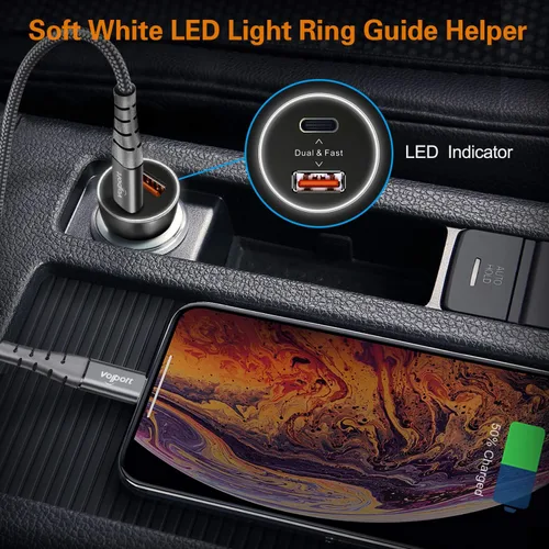 Vista 6 de PD Fast Charging Car Charger with MFi Certified USB C Lightning Cable Carplay Cord 3.3ft, VOLPORT Auto Quick Adapter 39W Car Charger Power Delivery