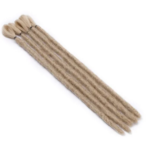 Vista 2 de Extensiones de rastas cortas de 12 pulgadas, 5 hebras, suaves hechas a mano, rastas de ganchillo para hombres, reggae hip-pop, rubio natural Natural