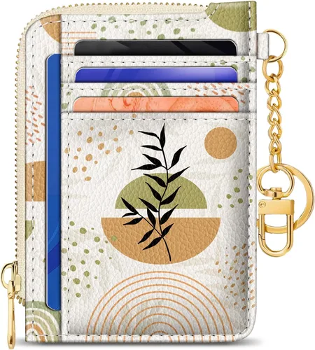 Vista 28 de GIANCOMICS Cartera delgada con tarjetero para mujer, funda pequeña con bloqueo Rfid, llavero de bolsillo delgado con cremallera curvada, tarjetero