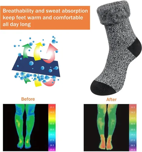 Vista 2 de 2-4 Pairs Thermal Socks for Men Thick Insulated Heated Socks Winter Warm Socks for Cold Weather