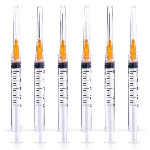 Vista 14 de Jeringa de 1ml/cc con aguja Luer Lock de calibre 25 de 1 pulgada, jeringas de muestra desechables de laboratorio, paquete de 20 Paquete sellado