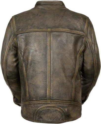 Vista 3 de SKY-SELLER Cafe Racer Brown Leather Jacket Men - Brown Real Lambskin Leather Biker Jacket