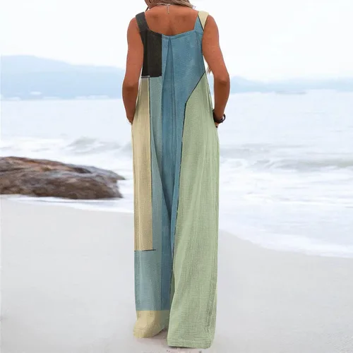 Vista 4 de ZEFOTIM Enterizos para mujer, estilo casual, de verano, con estampado de pierna ancha, ajuste holgado, a la moda, plisados, overoles