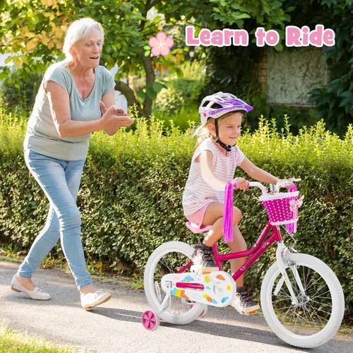 Vista 9 de BABY JOY Bicicleta para niñas, 12 pulgadas, 14 pulgadas, 16 pulgadas, 18 pulgadas, bicicleta para niños de 3 a 8 años con ruedas de entrenamiento