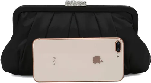 Vista 4 de CHARMING TAILOR Bolso de embrague clásico plisado de satén adornado con diamantes para bodas, bailes, eventos de corbata negra