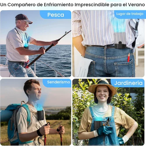 Vista 7 de Ventilador portátil AI 2025 recargable, 4 velocidades 6600 RPM fuerte flujo de aire, ventilador de cintura personal con hasta 25 horas de tiempo