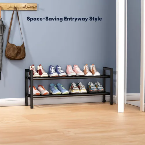 Vista 7 de Abiglifty Zapatero expandible de 2 niveles, zapatero ajustable de 17 a 33 pulgadas para armario, estantes de zapatos de metal para entrada de puerta