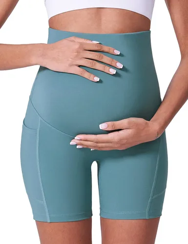 Vista 3 de POSHDIVAH Pantalones cortos de maternidad para mujer sobre el vientre entrenamiento yoga activo verano embarazo correr leggings cortos de 5 pulgadas