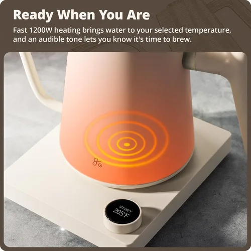 Vista 5 de Greater Goods - Hervidor eléctrico de cuello de cisne, 1200W de acero inoxidable con control de temperatura de precisión, hervido rápido, sin BPA