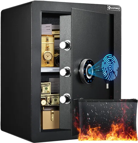 Vista 10 de Caja de seguridad biométrica ADIMO, caja de seguridad para el hogar de 1.2 pies cúbicos con teclado táctil de huellas dactilares, estante extraíble