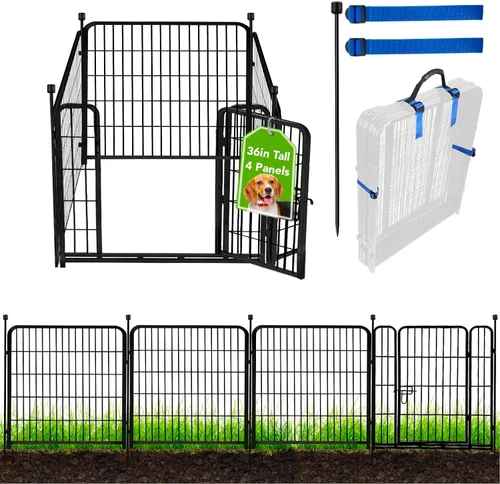 Vista 13 de ADAVIN Cercas y Bordes de Jardín de 32 Pulgadas (Alto), 1 Puerta + 3 Paneles Cerca para Perros Exterior para Patio, Cerca Barrera de Metal de Hierro
