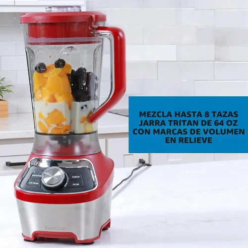 Vista 5 de Kenmore - Batidora eléctrica para batidos, trituradora de hielo y función de pulso, jarra de plástico Tritan resistente con 6 velocidades, Rojo