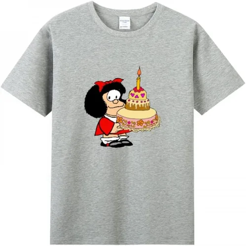 Vista 8 de Camiseta de algodón purificado con pastel de cumpleaños Mafalda para mujer Negro