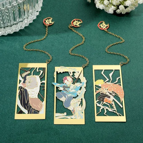Vista 3 de Demon Metal - Marcapáginas de anime Kawaii Kamado Tanjirou, Agatsuma Zenitsu, Hashibira Inosuke, suministros escolares, regalos para hombres