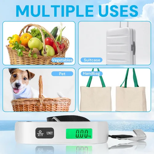 Vista 7 de Báscula digital de equipaje, báscula de equipaje portátil de 110 libras para viajes con pantalla LCD retroiluminada, conmutación de 4