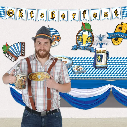 Vista 2 de Mantel decorativo de Oktoberfest por 1 unidad (1/pkg), Azul, blanco