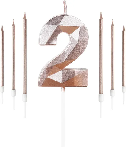 Vista 20 de Vela rosa de cumpleaños número 1 con 6 velas largas, decoraciones de decoración de pastel para fiesta de niña de 1 año, suministros de celebración