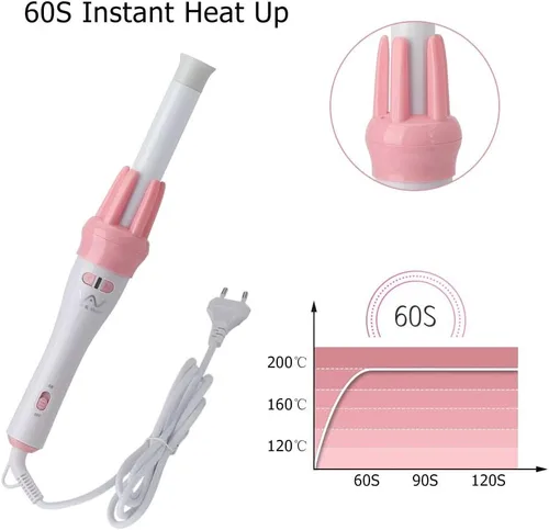Vista 4 de Curling Irons Pink Automatic Hair Curling Iron Ceramic Heating Curly Hair Stick Fast Professional Magic Rotating Electric Curlers Styling Tool