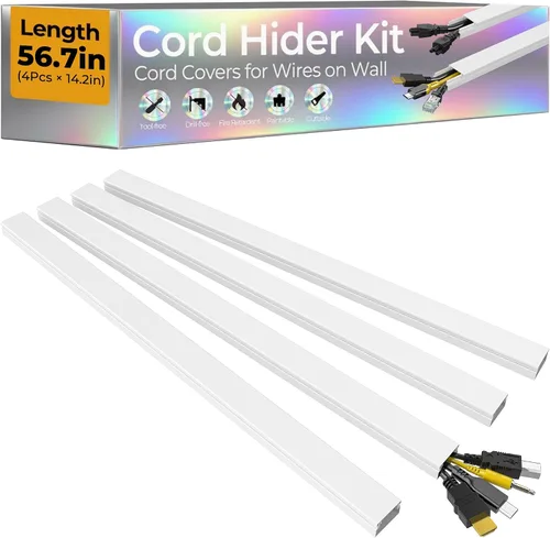 Vista 17 de Ocultador de cable de 56.7 pulgadas, cubiertas de alambre para 1 cable en la pared, cubiertas de cable de alta calidad para cables en la pared Blanco