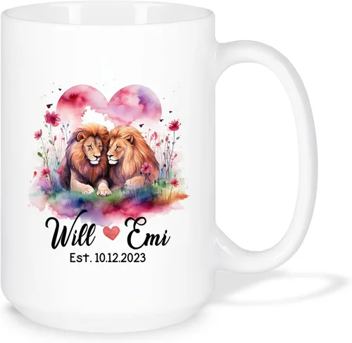Vista 20 de Taza de café personalizada con diseño de zorro de 11 onzas, 15 onzas, divertida taza de viaje para pareja de zorros, taza de té con nombre y fecha