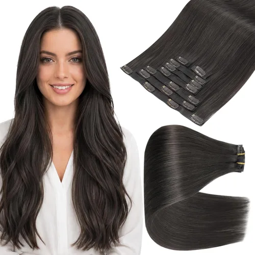Vista 54 de Full Shine Extensiones de Cabello Rubio con Clip Reflejos Cabello Humano Extensiones con Clip Rubio Ceniza Mezcla Rubio Decolorado PU Extensiones