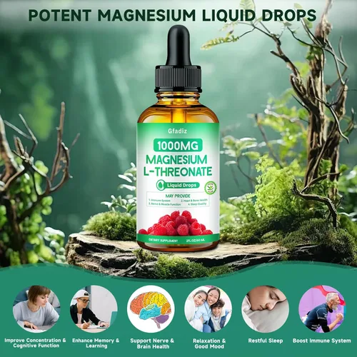 Vista 3 de L-treonato de magnesio 1000 mg, treonato de magnesio con teanina, apigenina y bálsamo de limón, magnesio líquido para la salud del cerebro, sueño