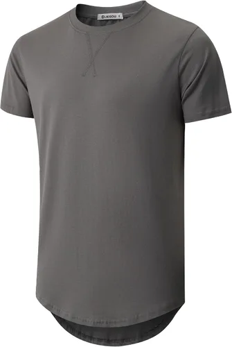 Vista 24 de KLIEGOU Camiseta larga 100% algodón para hombre, preencogida, suave 66 Gris Azul