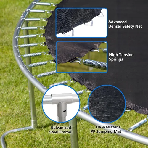 Vista 5 de SkyBound Trampolín para exteriores de 6 pies, 12 pies y 14 pies con recinto de red, trampolines recreativos para niños y adultos, patas