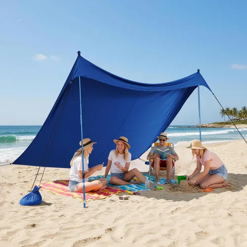 Vista 9 de CROWN SHADES Tienda de campaña de playa de 7 x 7, toldo de playa fácil de desplegar, UPF50+, 2 postes ajustables, turquesa