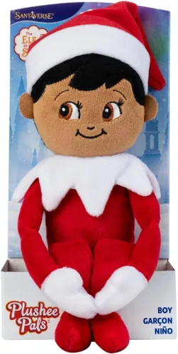 Vista 2 de Elf on The Shelf: Christmas Plushee Pals Bundle Piel oscura Paquete de ojos marrones para niño y niña