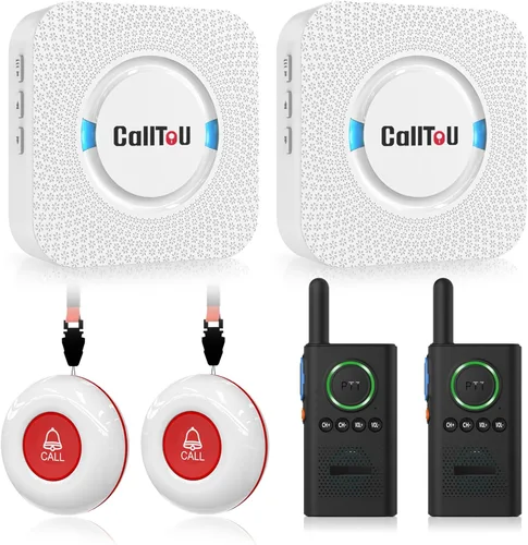 Vista 15 de CallToU Botón de llamada inalámbrico para cuidadores para ancianos en casa, sistema de alerta de enfermera de más de 500 pies para personas