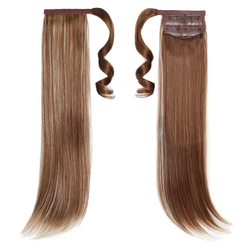 Vista 39 de Extensiones de cola de caballo, extensión de cola de caballo negra de 16 pulgadas, corta, ondulada, rizada, envolvente, resistente al calor